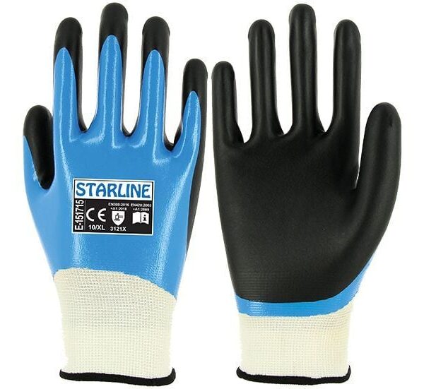 Starline E-151715 Tam Köpük Nitril + 3/4 Nitril Kaplı Sıvı Geçirmez İş Eldiveni EN388-3121X