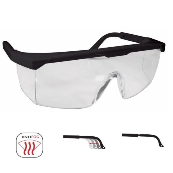 Starline G-004A-C Şeffaf Siyah Çerçeveli Düşük Darbelere Karşı Koruyucu Antifog Gözlük