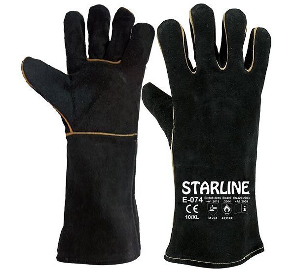 Starline E-074 100° Isı Temasına Dayanıklı Deri Eldiven Siyah EN388-3122X EN407-41314X