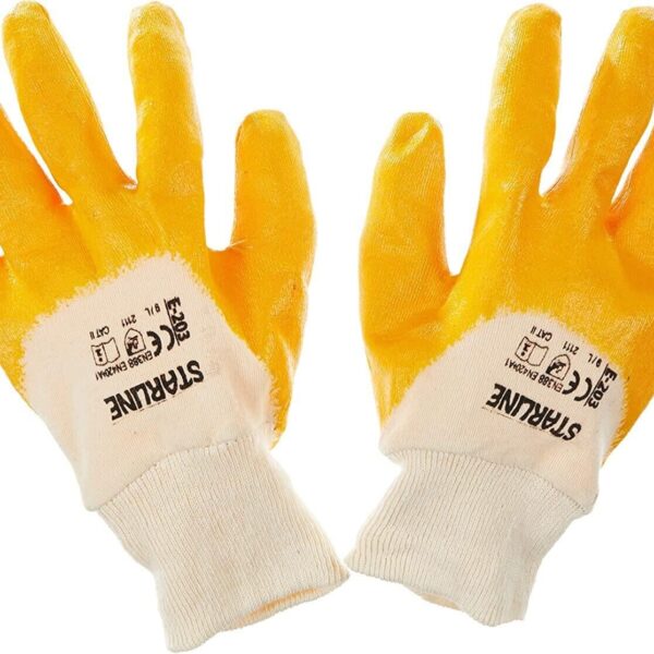 Starline E-203 3/4 Sarı Nitril Kaplı Pamuk Astarlı Montaj Eldiveni - İş Güvenliği İçin Üstün Koruma