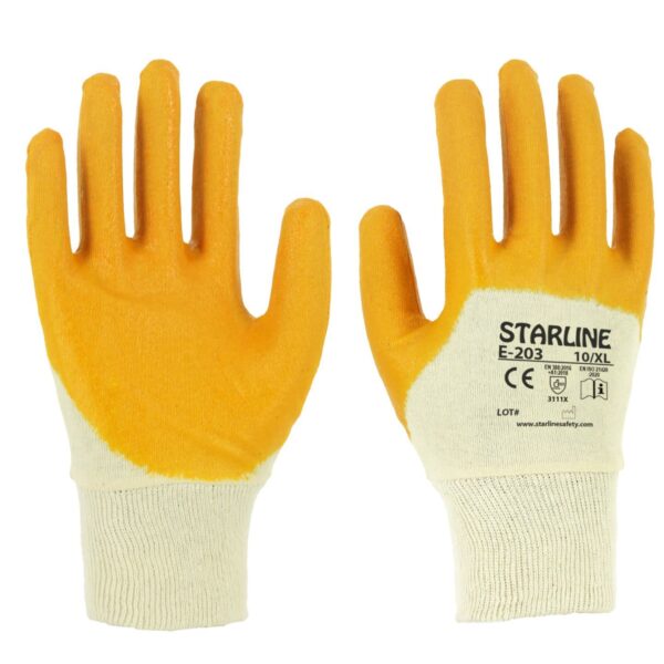 Starline E-203 3/4 Sarı Nitril Kaplı Pamuk İş Eldiveni 2121X - Yüksek Koruma ve Konfor