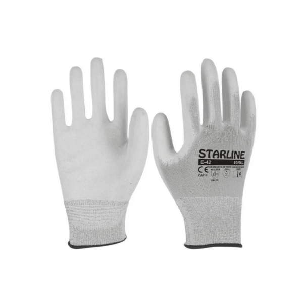 Starline E-42 1/2 PU (Poliüretan) Kaplı Polyamid ve Karbon Karışımlı Astarlı Antistatik Beyaz İş Eldiven EN388-3121X EN16350 EN1149-2