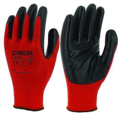 Starline E-43-KS 1/2 Nitril Kaplı İş Eldiveni - Kırmızı/Siyah, Yüksek Koruma ve Konfor