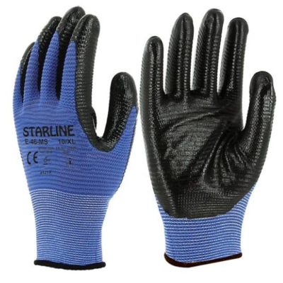 Starline E-46-MS 1/2 Nitril Kaplı Zebra Eldiveni - Mavi/Siyah, İş Güvenliği Ekipmanı