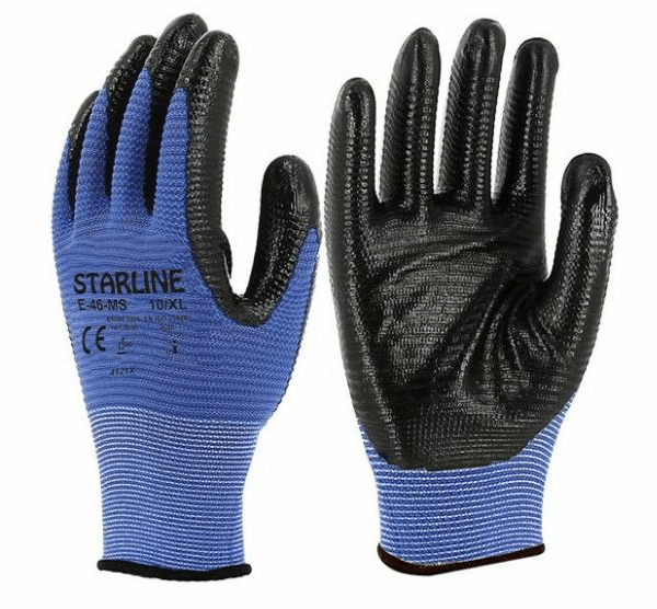 Starline E-46-MS 1/2 Nitril Kaplı Zebra Eldiveni - Mavi/Siyah, İş Güvenliği Ekipmanı
