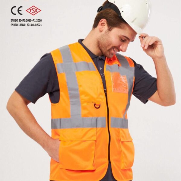 Worker West Turuncu Hi-Vis Reflektörlü Mühendis İkaz Yeleği